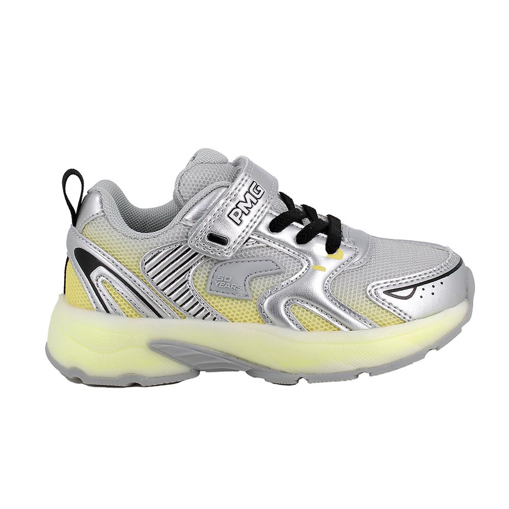 SNEAKERS POUR FILLE  ARGENT ET JAUNE  AVEC VELCRO