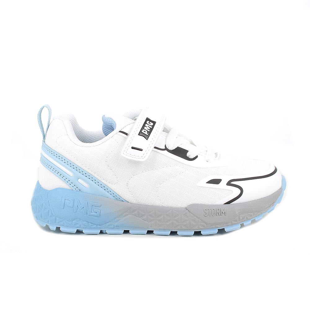 Sneakers da bambino bianco e celeste con strap