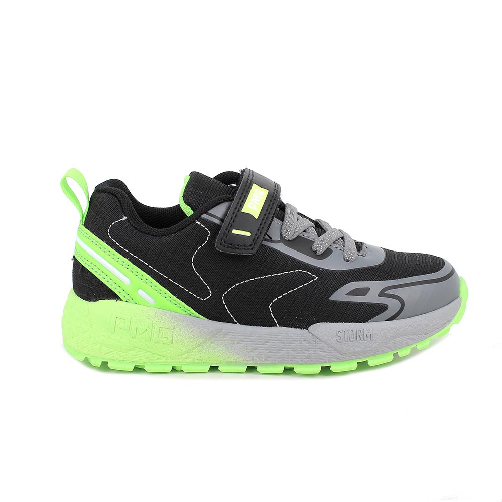 Sneakers da bambino nero e verde con strap