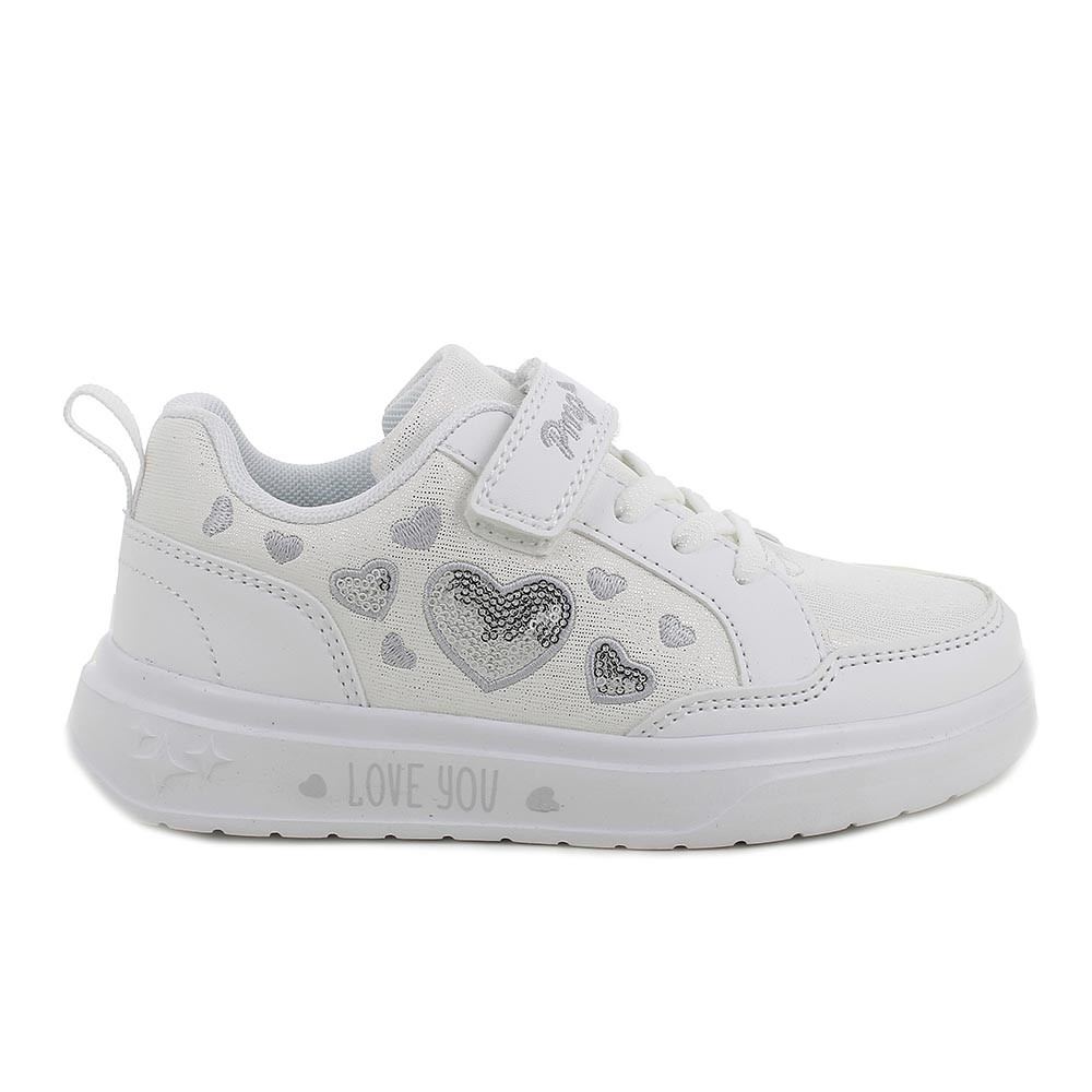 SNEAKERS POUR FILLE  BLANC ET ARGENT AVEC VELCRO