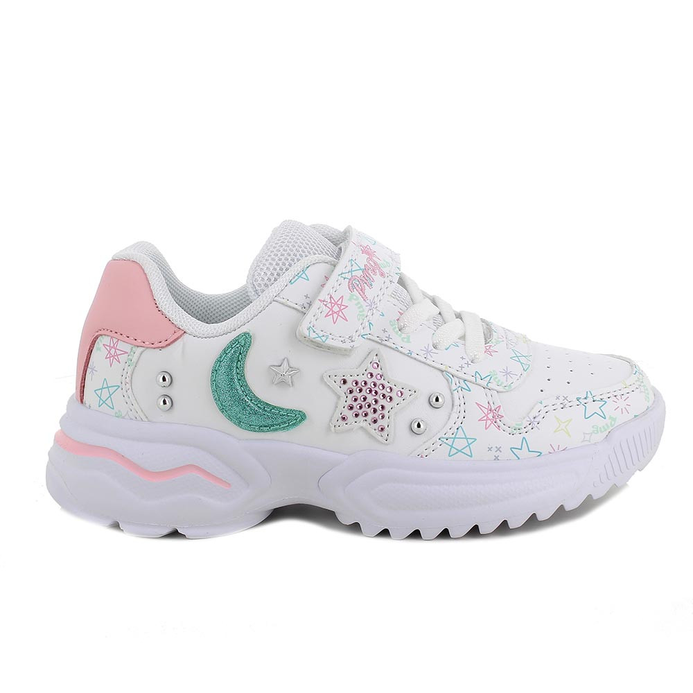 SNEAKERS POUR FILLE  BLANC ET VERT AVEC VELCRO