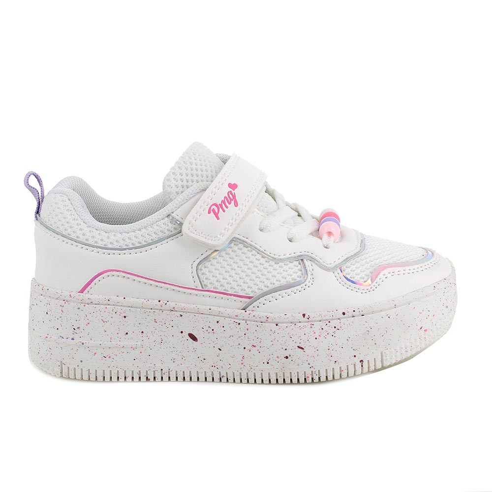 SNEAKERS AVEC COIN POUR FILLE  BLANC ET FUCHSIA  AVEC VELCRO