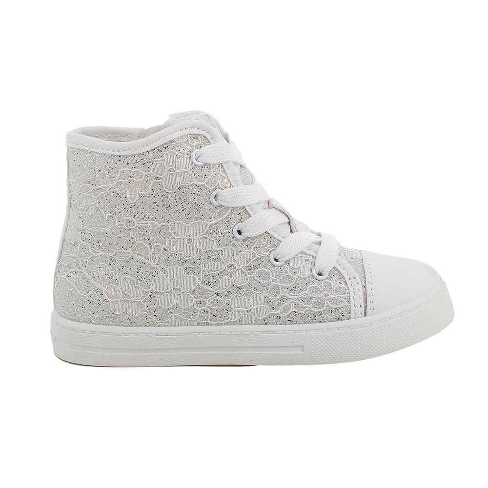 SNEAKERS POUR FILLE  BLANC ET ARGENT  AVEC VELCRO