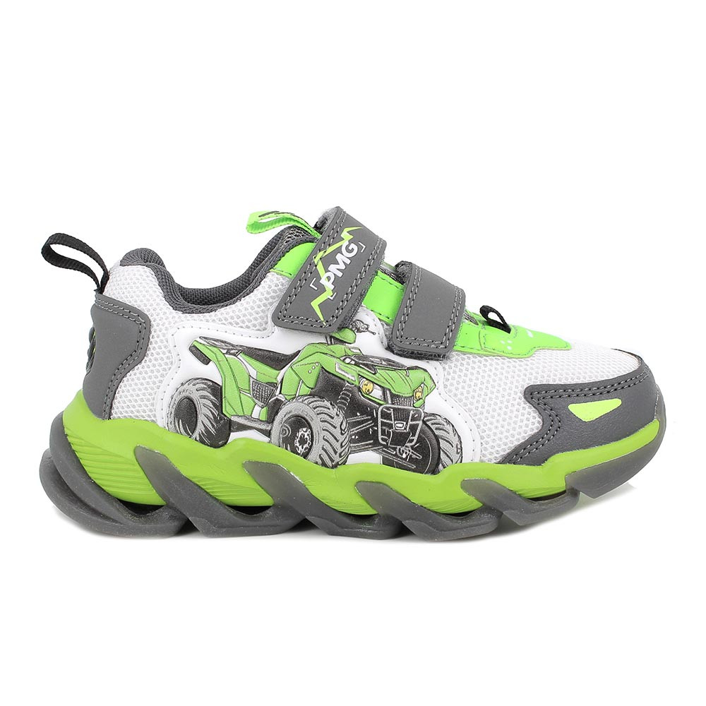 SNEAKER POUR GARÇON  BLANC ET VERT AVEC ELASTIQUE