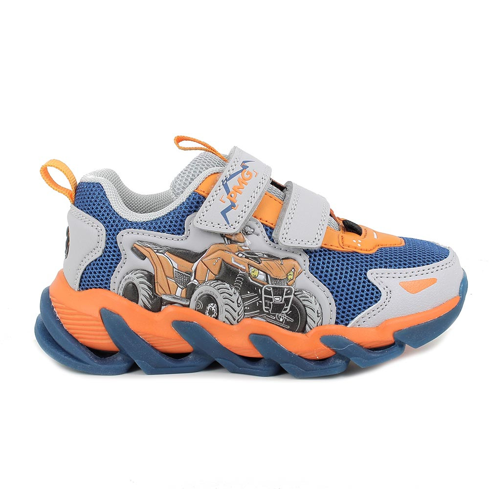 Sneakers da bambino blu e arancio con strap