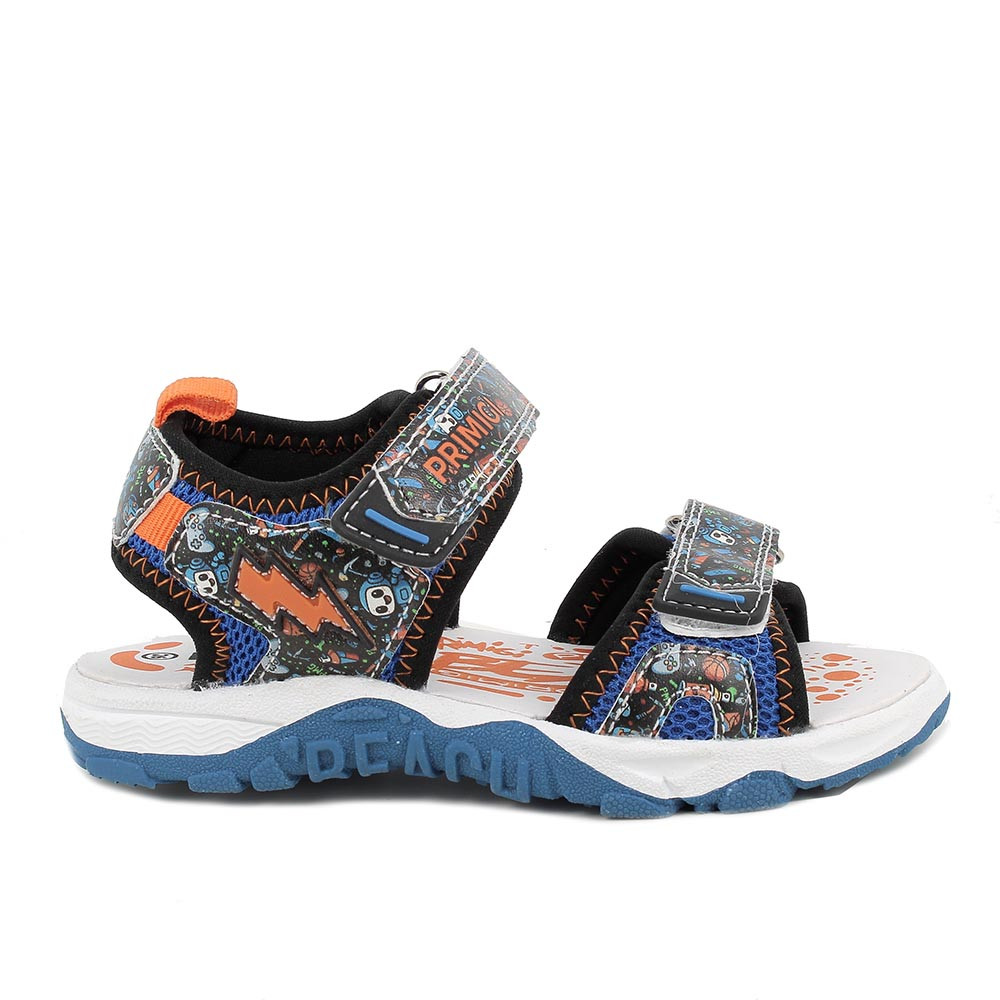 Sandali da bambino nero e celeste con strap