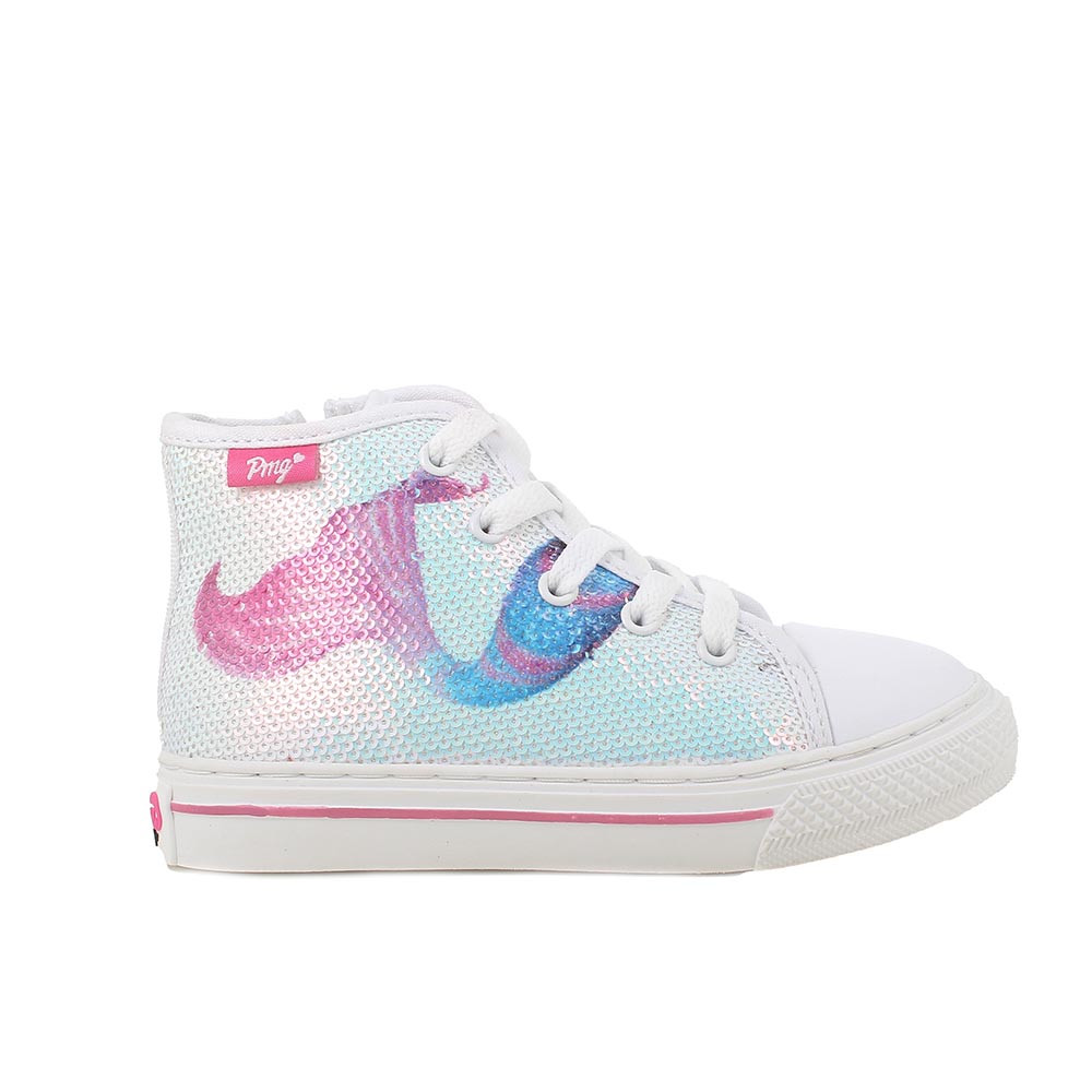 SNEAKERS POUR FILLE  BLANC ET FUCHSIA AVEC ZIP