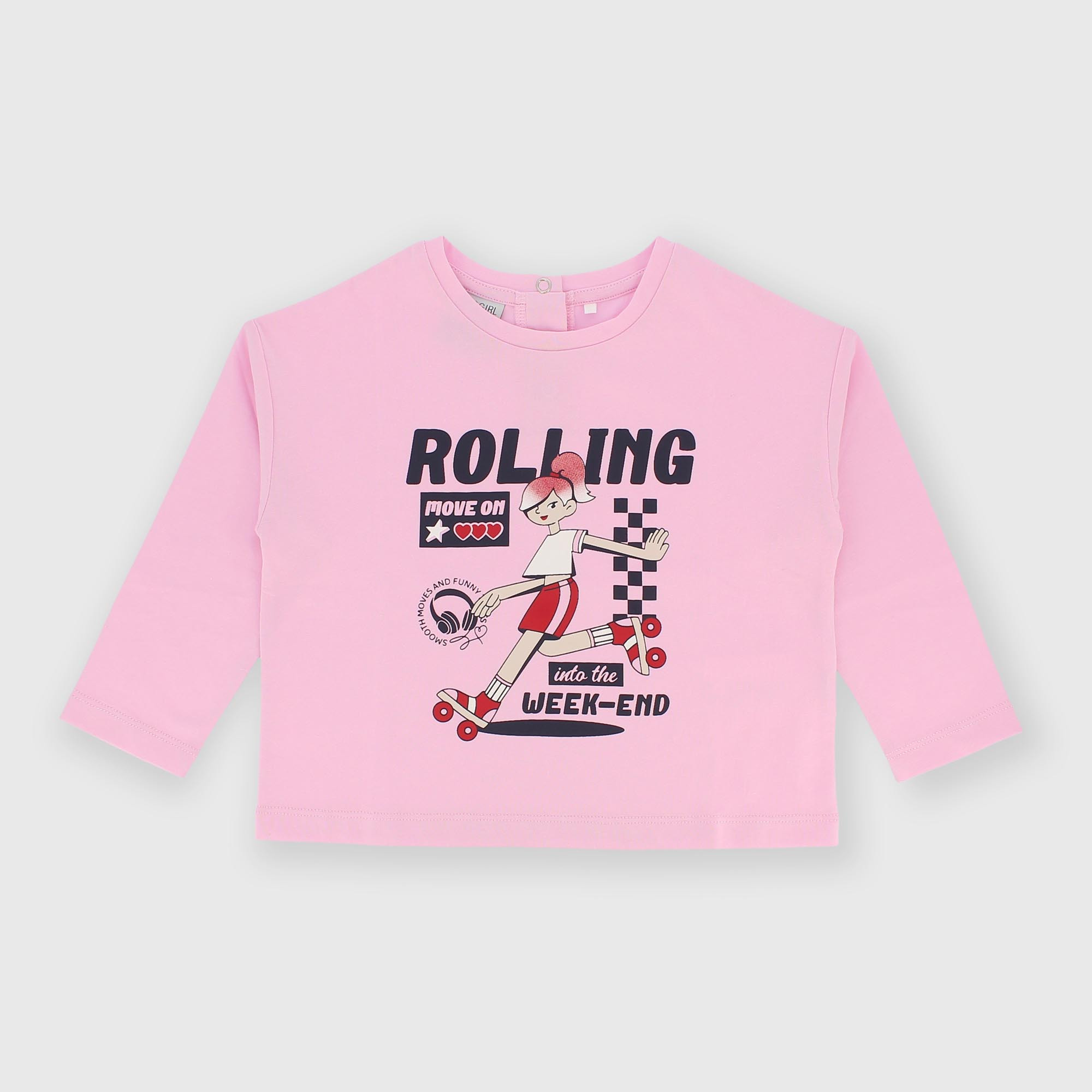 Camiseta con mangas largas de jersey para niña rosa