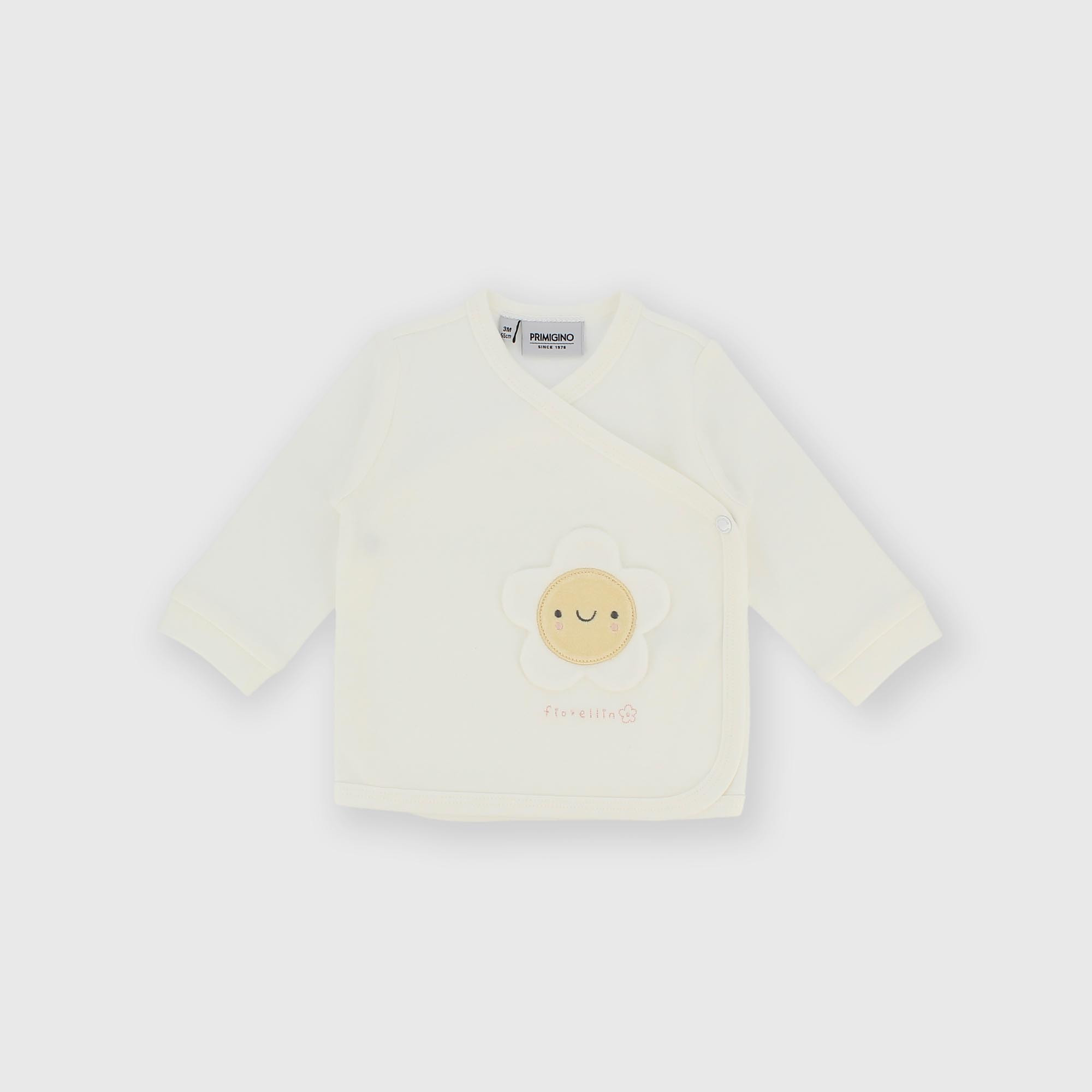 T-shirt à manches longues en coton interlock pour fillette blanc