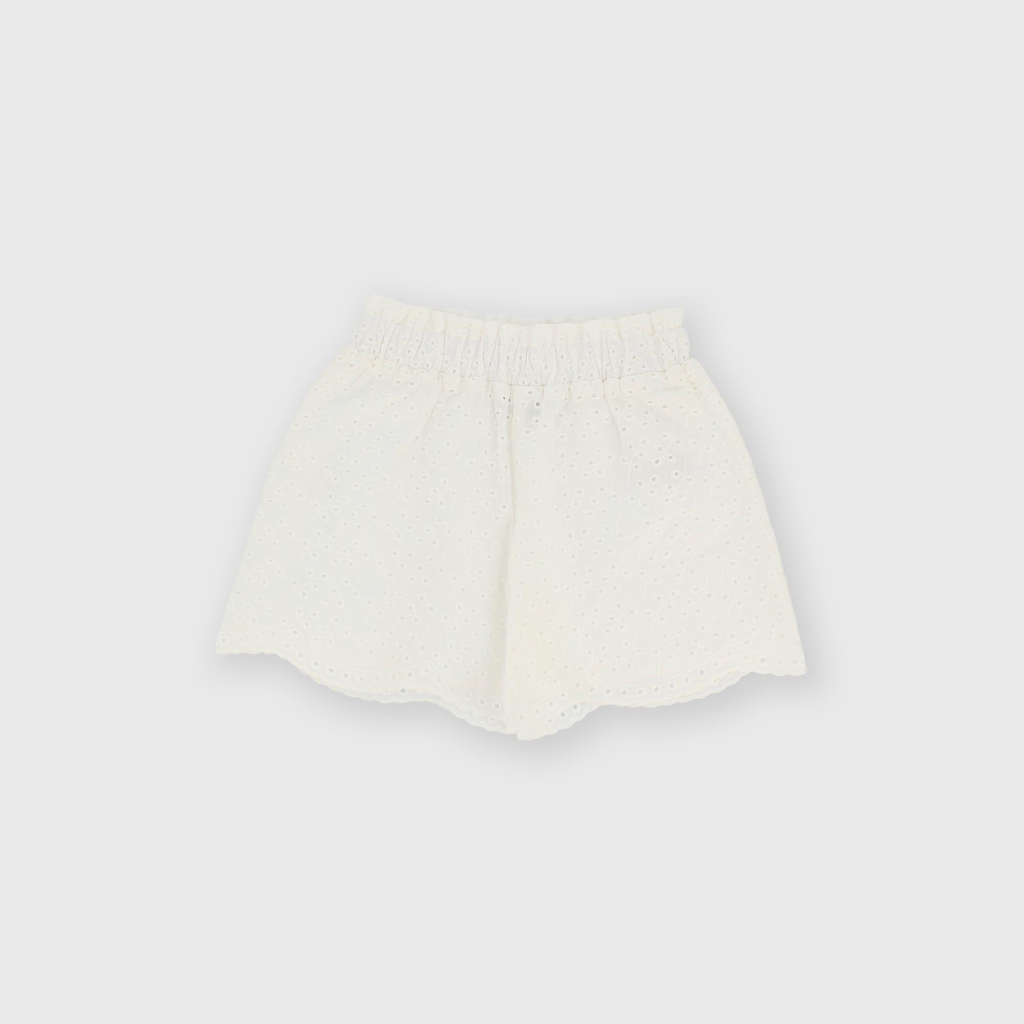 Pantalón corto de encaje de san gallen para niña blanco
