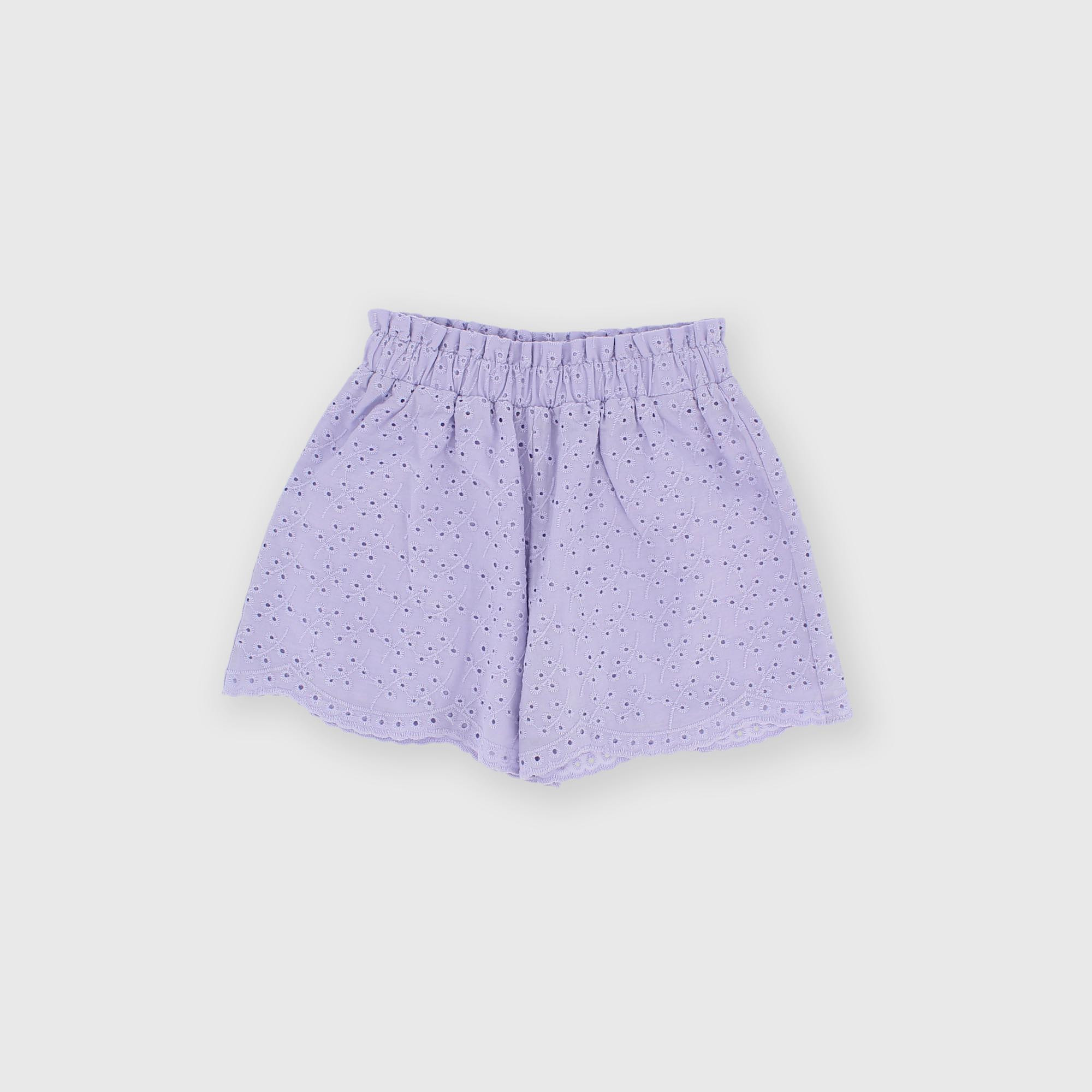 Pantalón corto de encaje de san gallen para niña morado