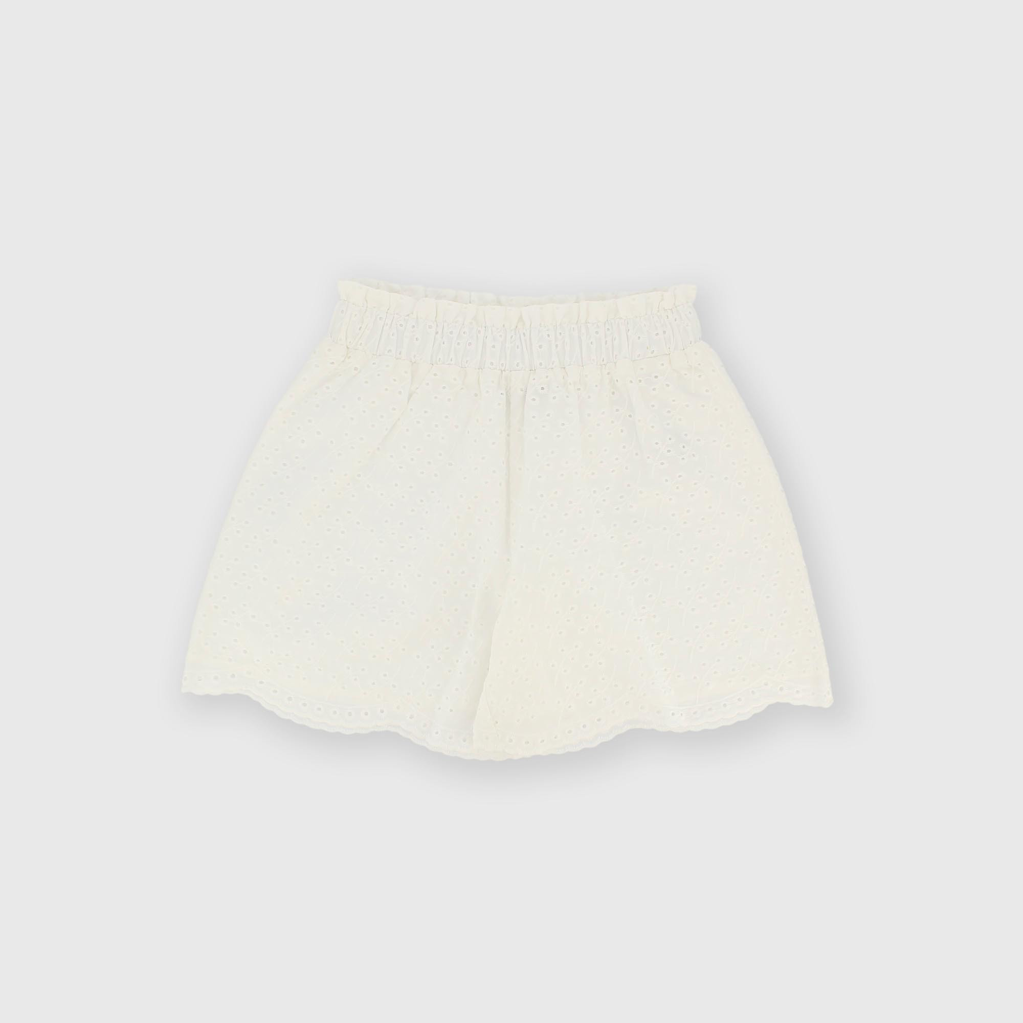 Pantalón corto de encaje de san gallen para niña blanco