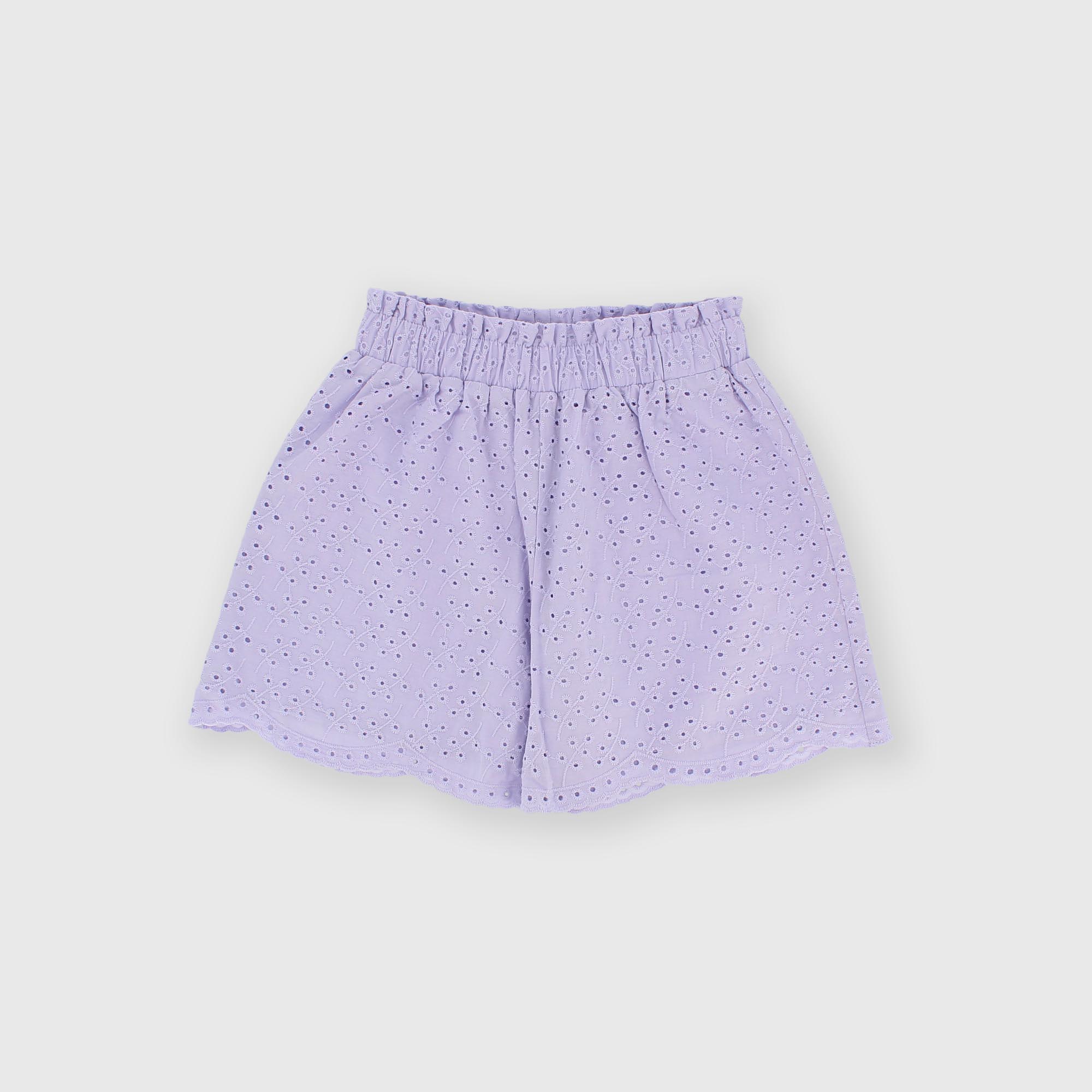 Pantalón corto de encaje de san gallen para niña morado