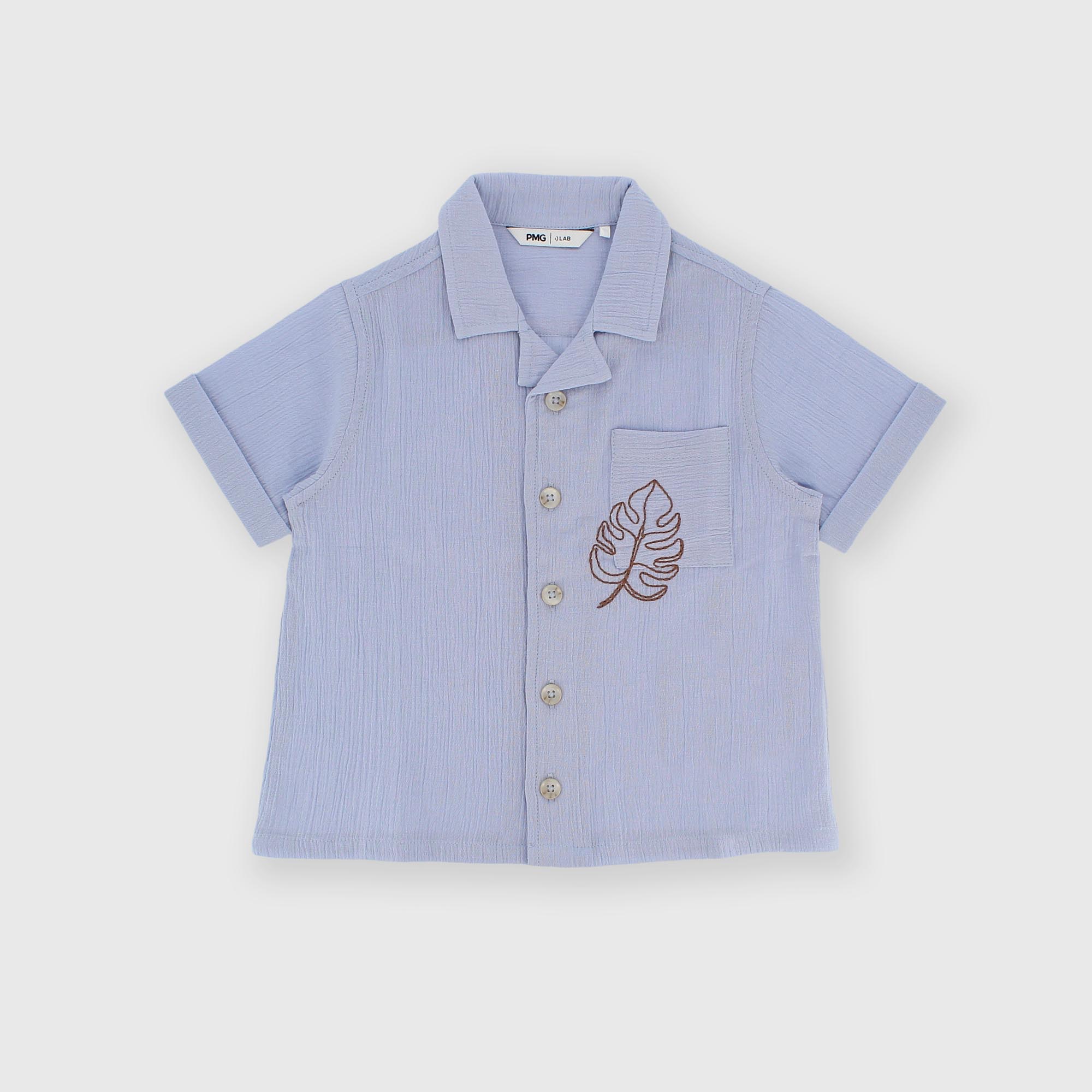 Camisa con mangas cortas de algodón para niño azul