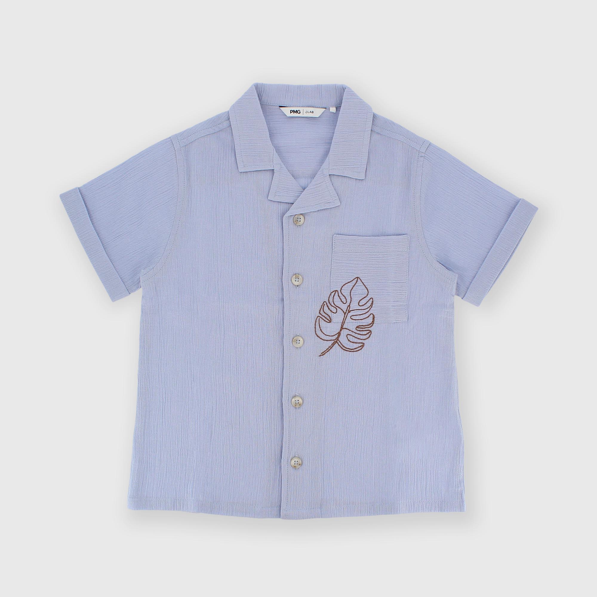 Camisa con mangas cortas de algodón para niño azul
