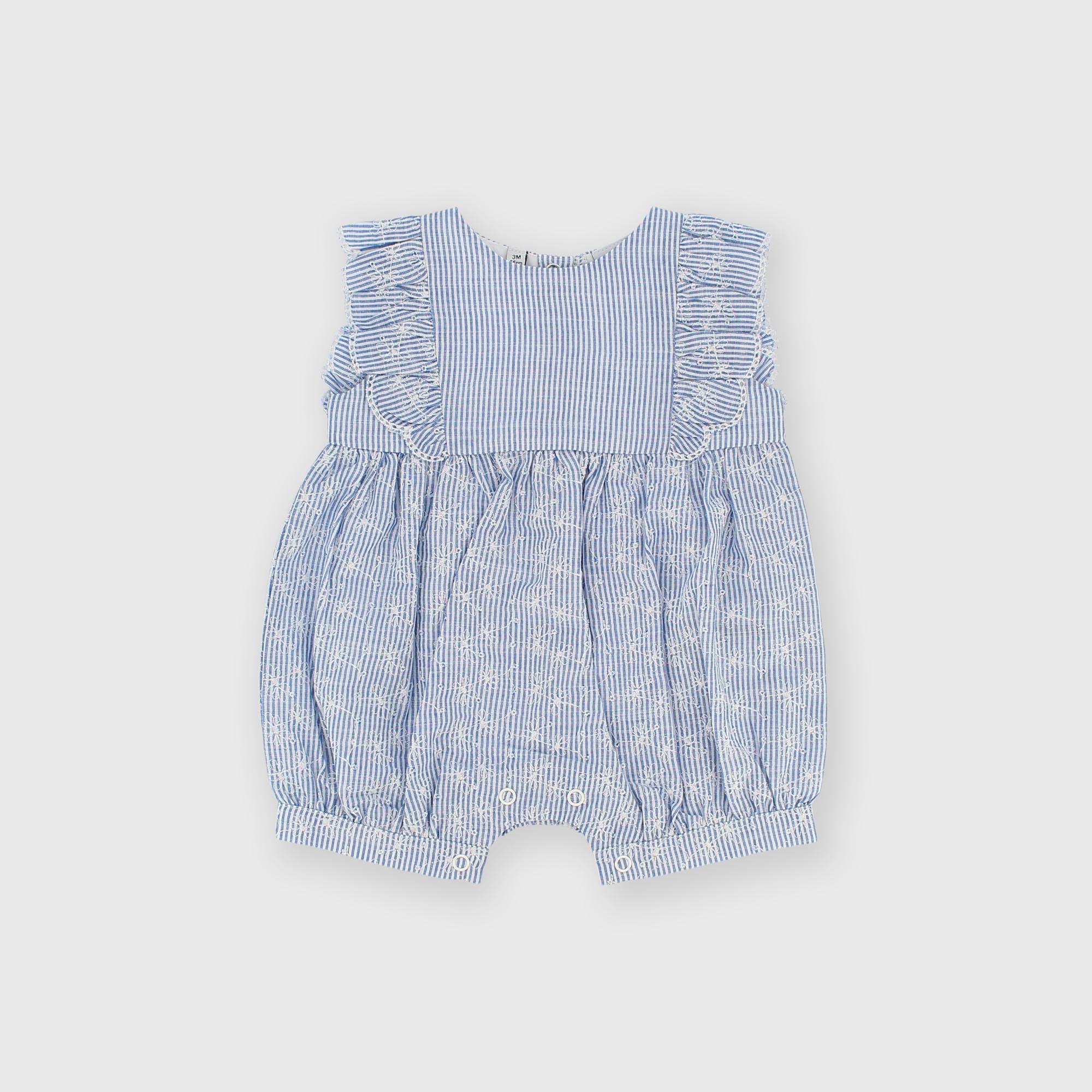 Barboteuse en coton pour fillette bleu