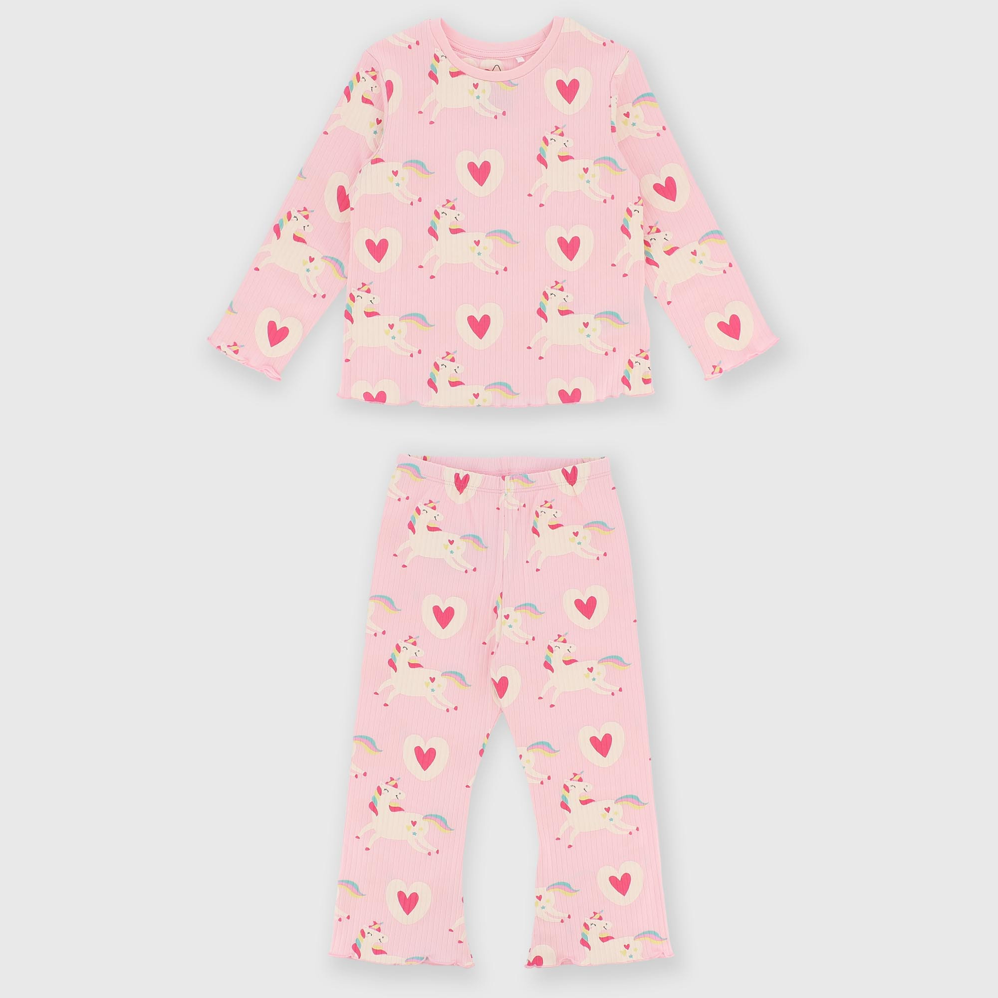 Пижама из рибаны для девочки розовая